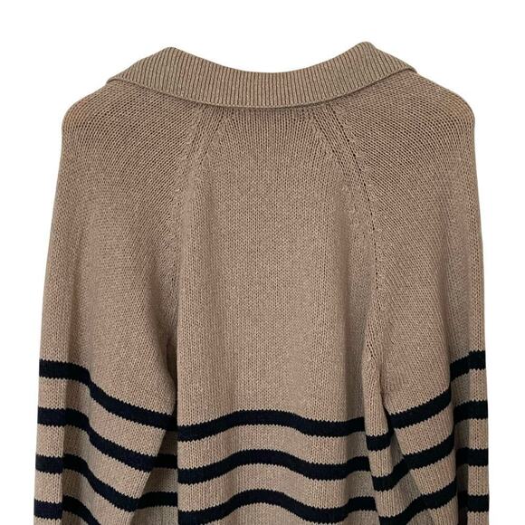 MARINE LAYER Claire Relaxed Knit Polo Sweater in Neutral Stripe, Size X-Large - Picture 9 of 15